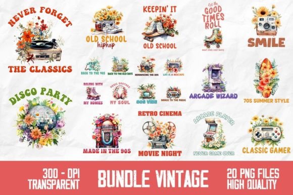 Retro Wild Flowers Design Bundle
